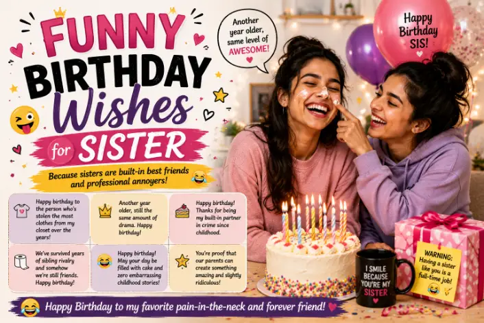 Funny Birthday Wishes for Sister