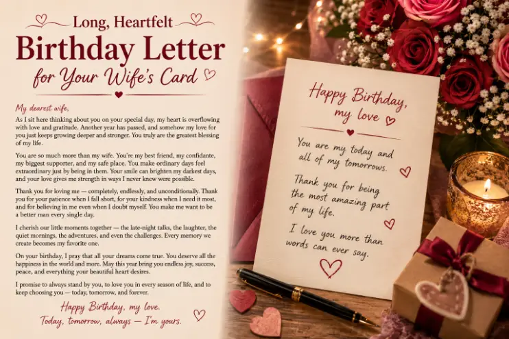 Long, Heartfelt Birthday Letter for Your Wife's Card