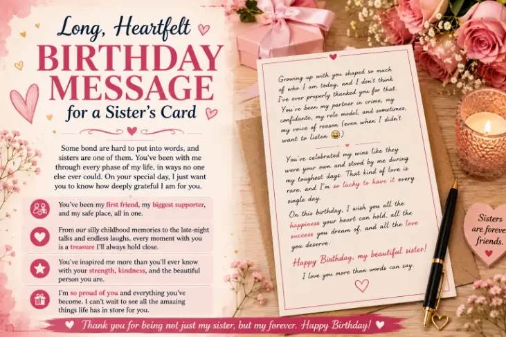 Long, Heartfelt Birthday Message for a Sister's Card